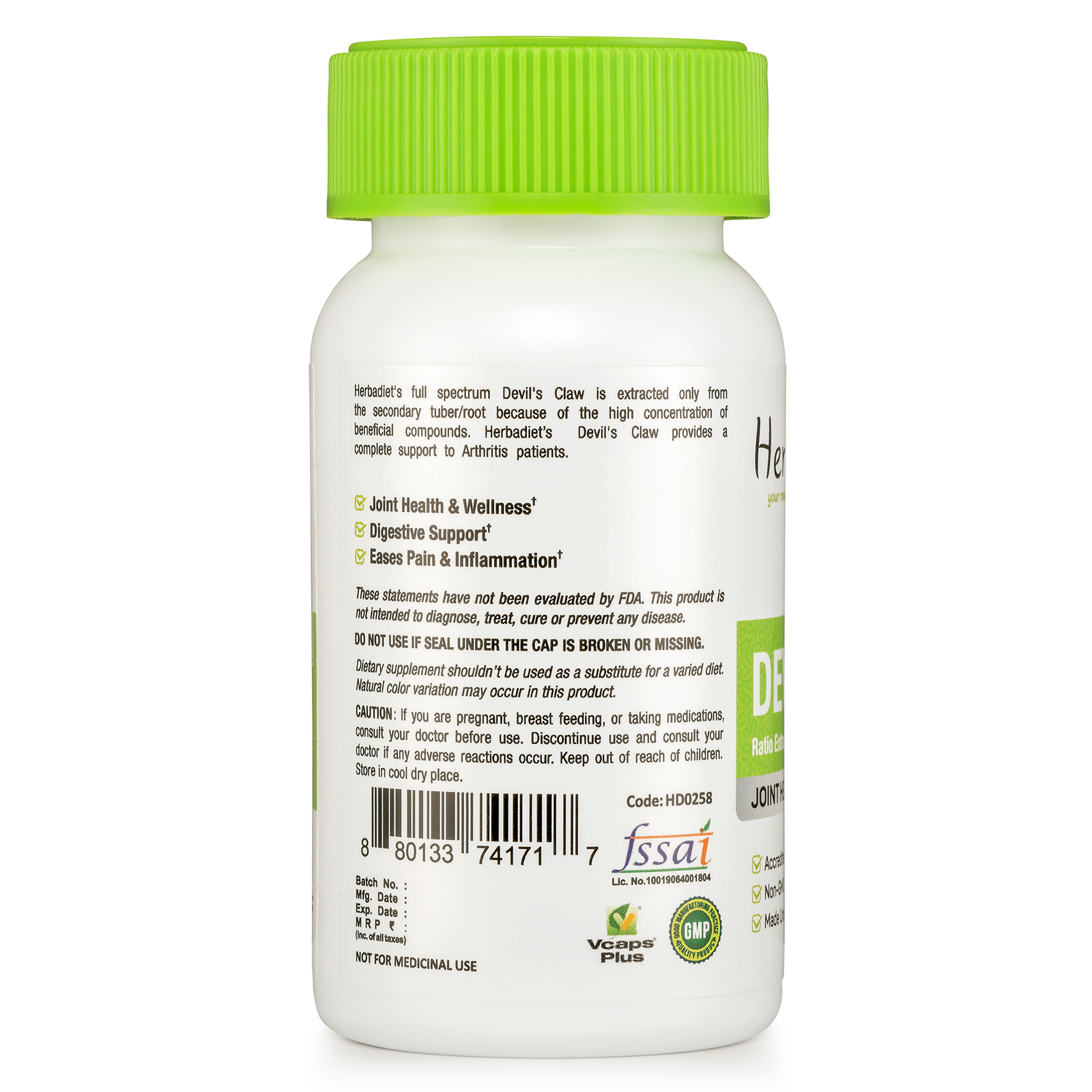 Devil's Claw Extract 800mg 120 Capsules 5% Harpagoside Harpagophytum Procumbens - Picture 3 of 4