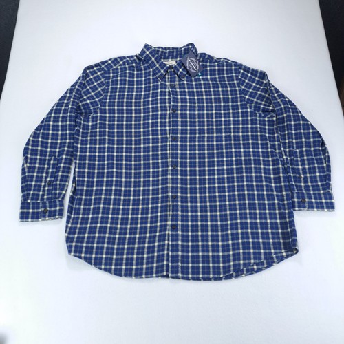 St Johns Bay Button Flannel Shirt Mens 2XL Blue Yellow Plaid