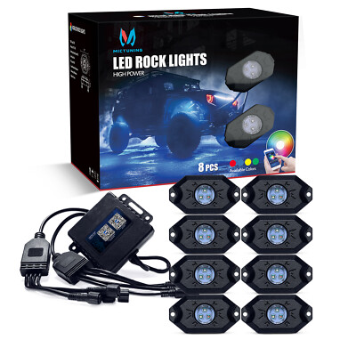 MICTUNING RGB LED Rock Lights 8 pods Under Car Truck Neon Lights Music Bluetooth