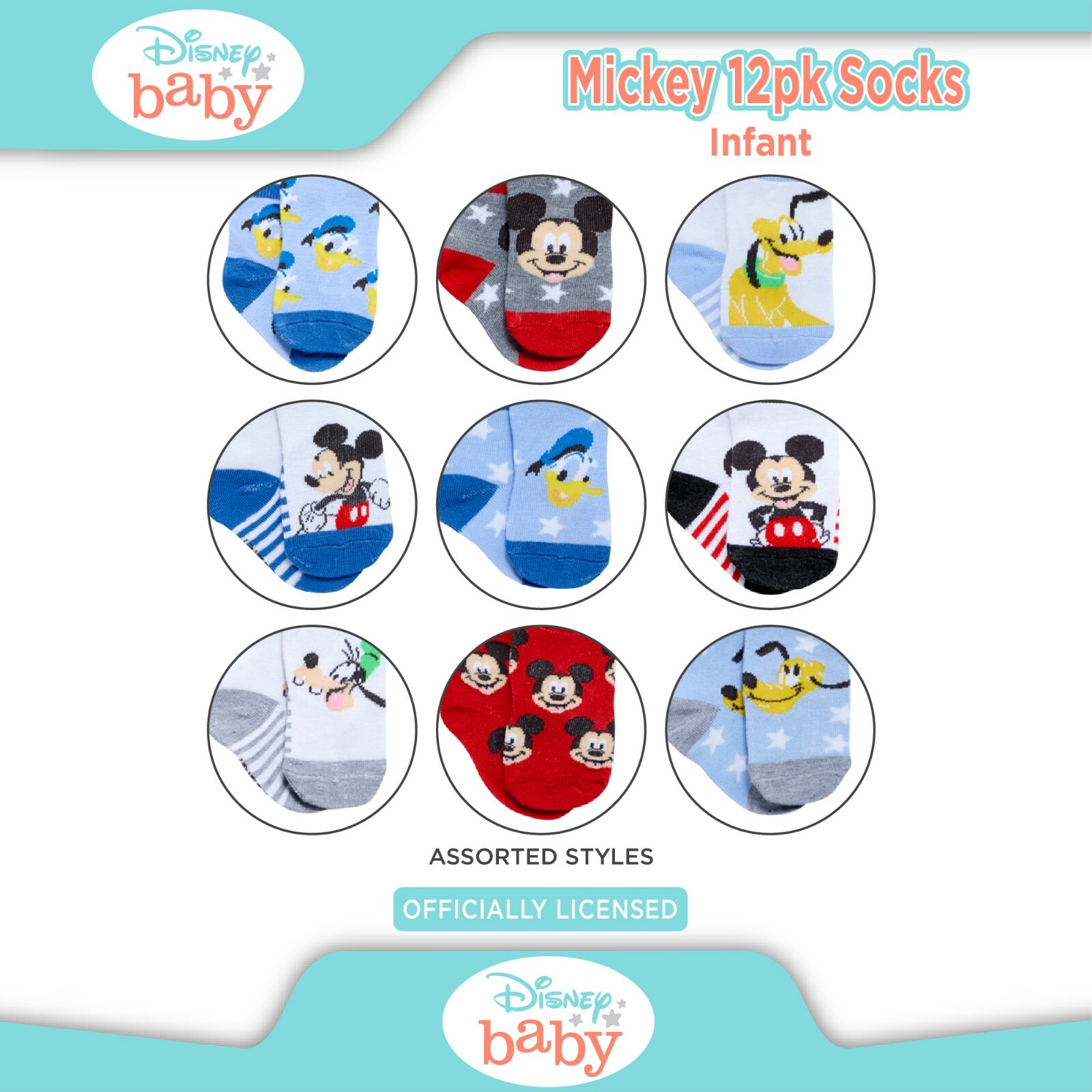 Disney 12-Pair Baby Socks, Mickey Mouse Infant Socks, Newborn Socks ages 0-24M  