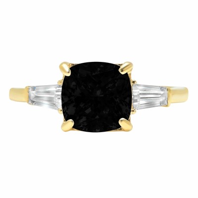 Pre-owned Pucci 3 Ct Cushion 3 Stone Natural Onyx Modern Statement Ring Solid 14k Yellow Gold In D