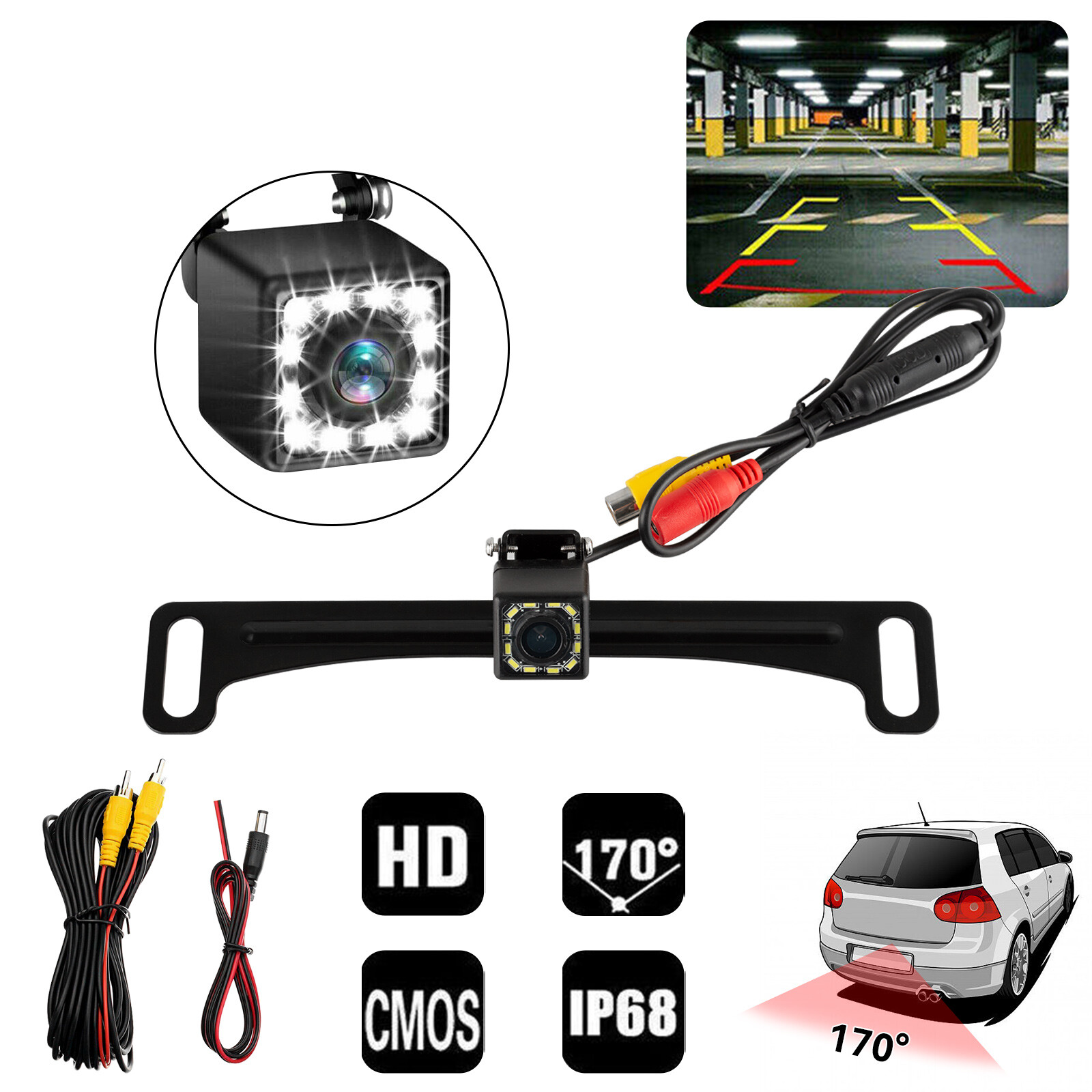 Wide 170&deg; Car Rearview Backup Camera License Plate Reverse 