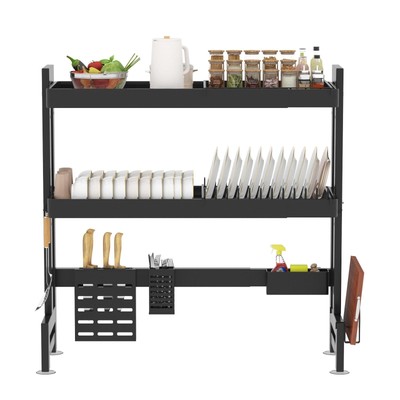 2 Tier Large Dish Rack，Expandable Shelf Rack with Multifunctional Organizers,...