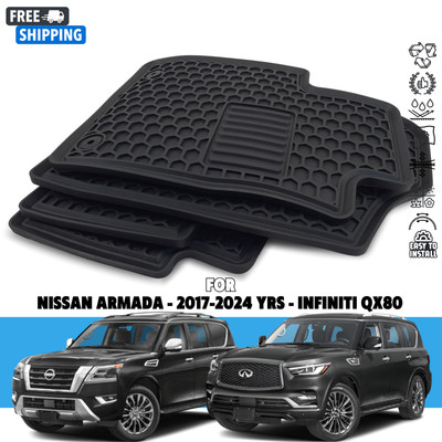 For 2017-2024 Infiniti QX80 | Nissan Armada 3ROW Floor mats All Weather Rubber