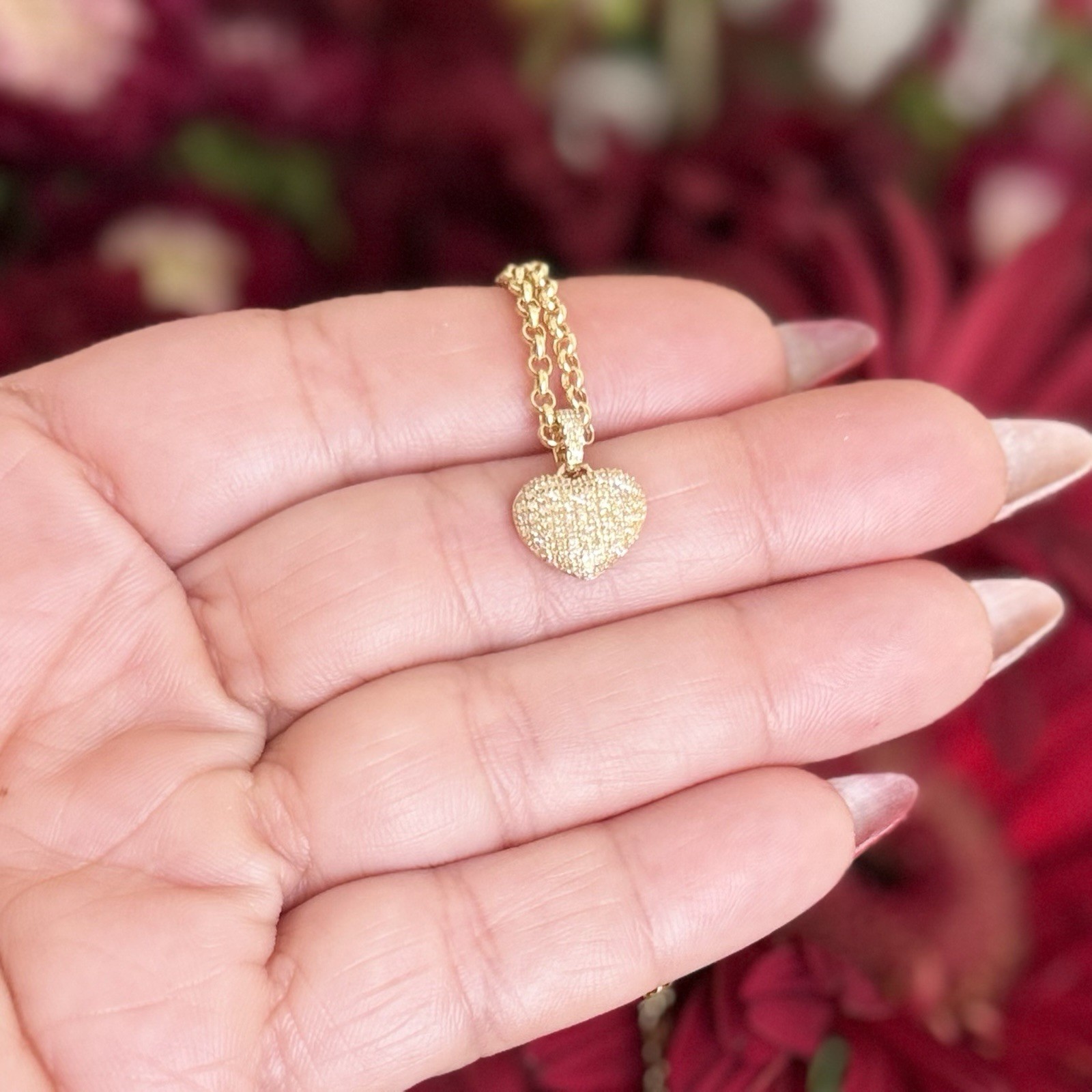 10k Yellow Gold Genuine Diamond Heart Pave Pendant, New - Picture 8 of 11