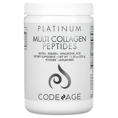 2 X Codeage, Platinum, Multi Collagen Peptides Powder, Biotin, Keratin, Hyaluron