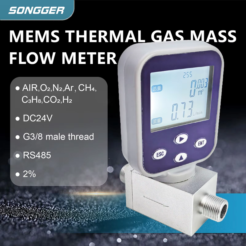 MEMS Thermal Gas Mass Flow Meter Sensor Digital Display Air Nitrogen Oxygen CO2