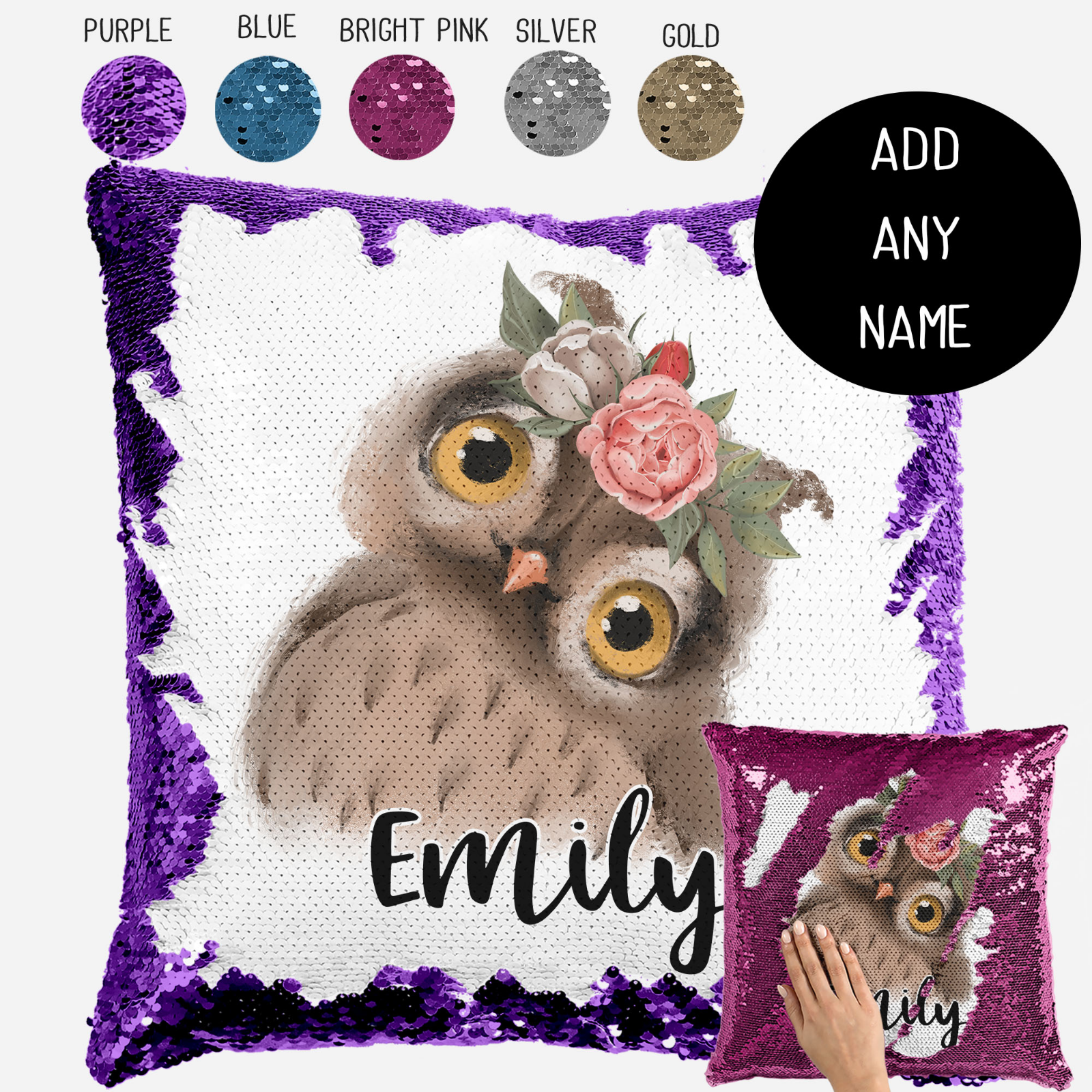 owl sequin pillow