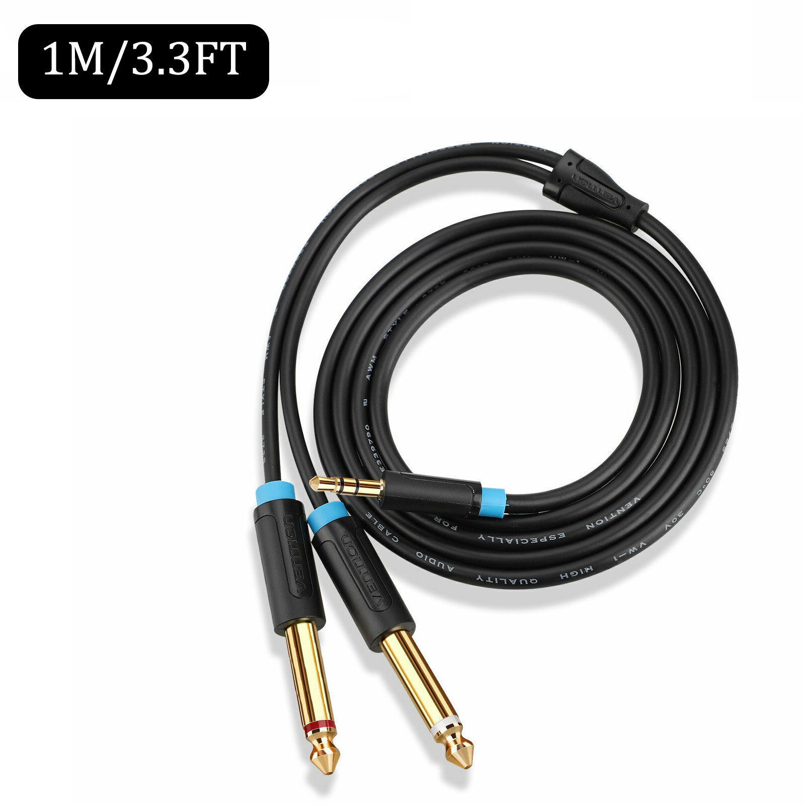3.5mm to 6.35mm 1/8" TRS to Double  1/4" TS Stereo Y-Splitter Cable for Speaker