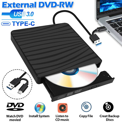 External DVD Drive USB 3.0 TYPE C Portable Disk Drive for Laptop Desktop PC Mac