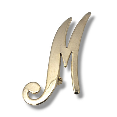 Gold Tone Script Letter M Brooch Pin Initial Monogram Retro
