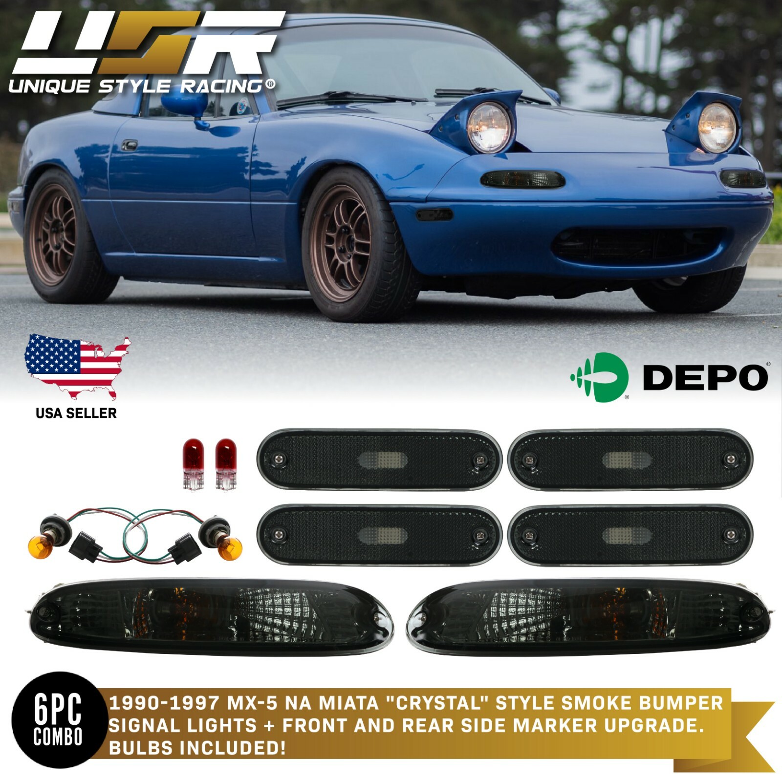 MBL '92 プレート Smoke Lens Front Bumper Reflector Side Marker Lights For Bmw