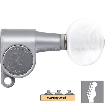 NEW Hipshot Classic Mini Tuners 6 in line NON-Staggered OVAL PEARL Buttons SATIN