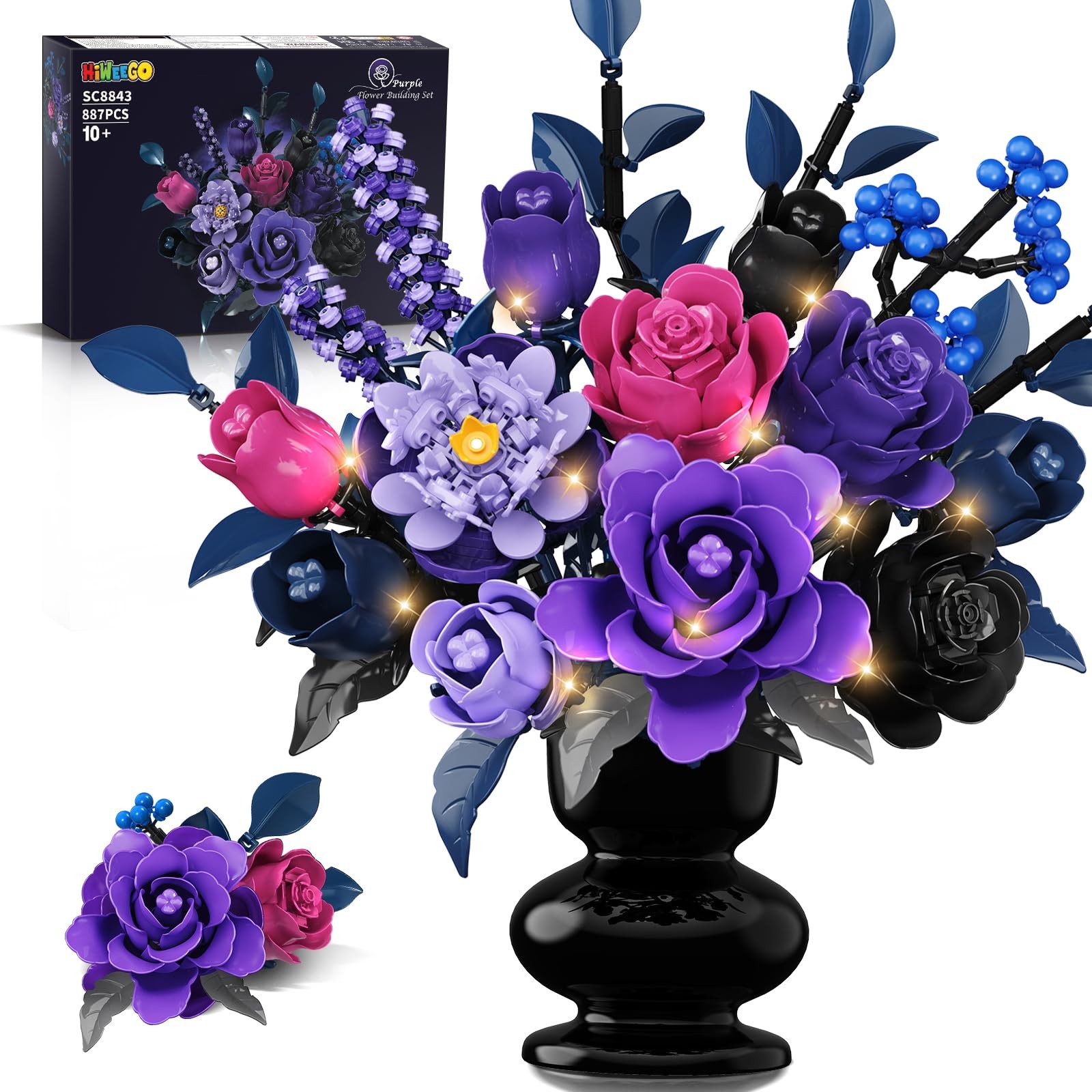 HiWEEGO Flowers Bouquet Building Set with LED Light - 17