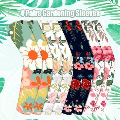 4 Pairs Farmers Gardening Arm Sleeves for Women UV Sun Protection w/ Thumb Hole