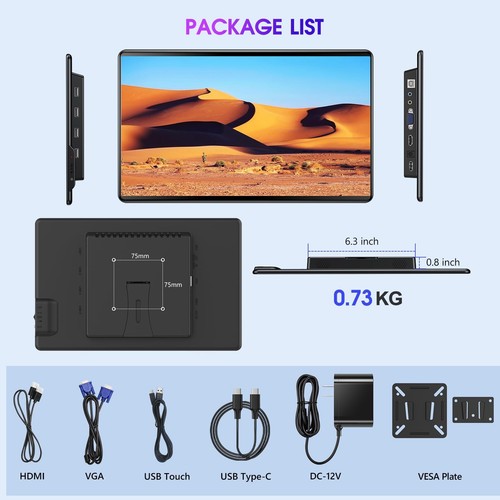 UPERFECT 14" Touchscreen Portable Monitor 1920*1080 VGA HDMI Display w/VESA