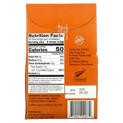 Organic Manuka Honey Drops, Honey with Echinacea, 4 oz (120 g)