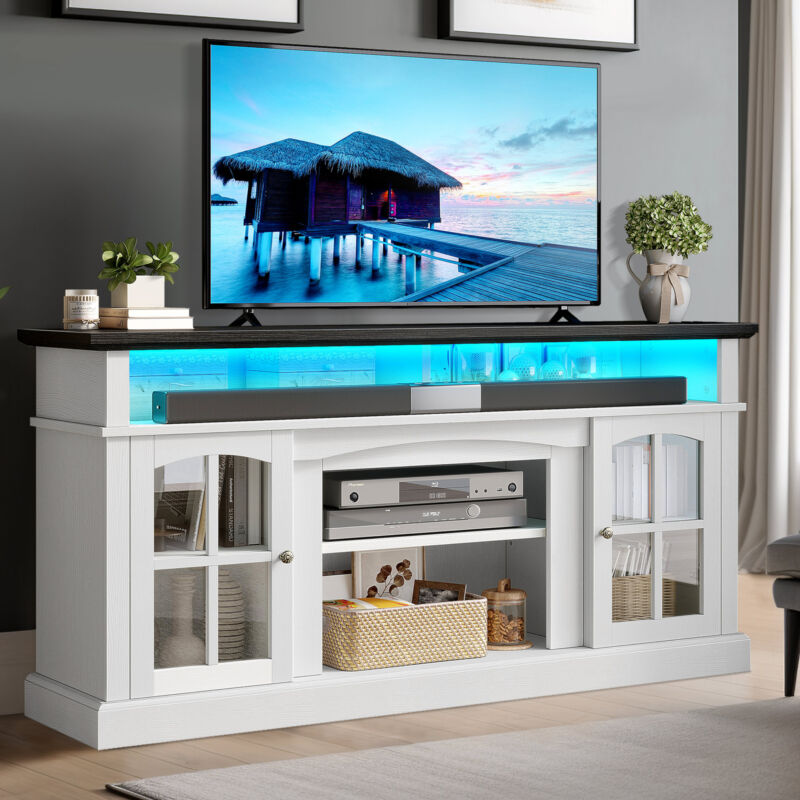 LED TV Stand with Power Outlets for 70 Inch Media