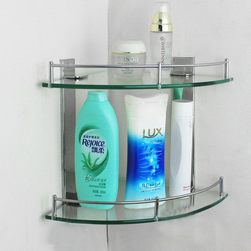 Melairy 2-Pack Glass Shelves Wall Mounted Corner Shower Shelf Bathroom Tempered Glass Shelves With Stainless Steels Chrome Bracket For Bathroom - View #3