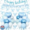 Blue Bow Birthday Decorations,Bow Coquette Party Decorations with Blue Happy Birthday Banner Bow Balloons Heart Foil Balloons for Girls Women Baby Shower Bow Theme Decor