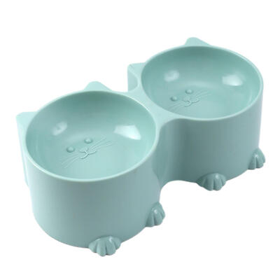 Double Pet Bowls Tilted Raised Food Water Bowl Cat Elevated Stand Dog Dish