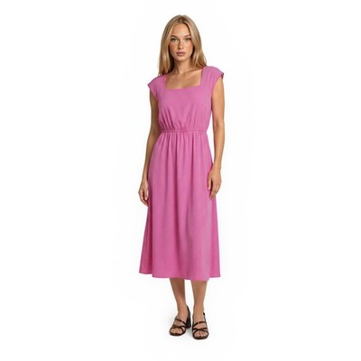 Amanda Uprichard Pink Midi Dress Women's Size XS Boat Neck Sleeveless Slit