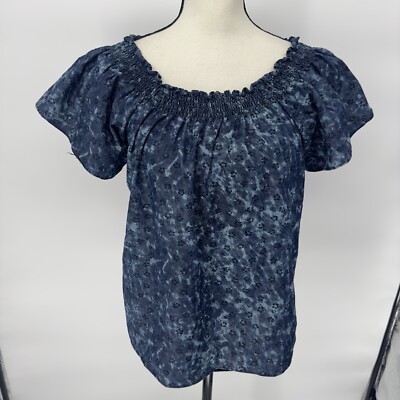 NWT Flag & Anthem Blouse Womens Blue Short Sleeve Off Shoulders Size Large