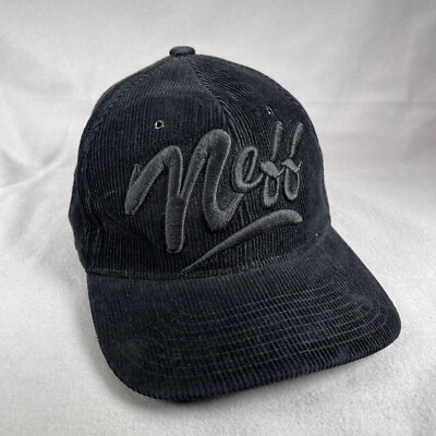 NEFF Hat Youth One Size Black Corduroy Snapback Cap Embroidered Skater Indie