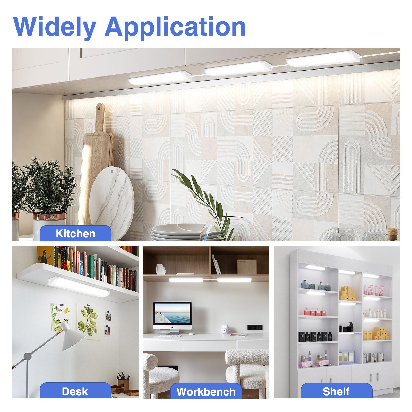 1 -4x LED Under Cabinet Light 12-24 Inch 5CCT Dimmable Plug in Closet Linkable