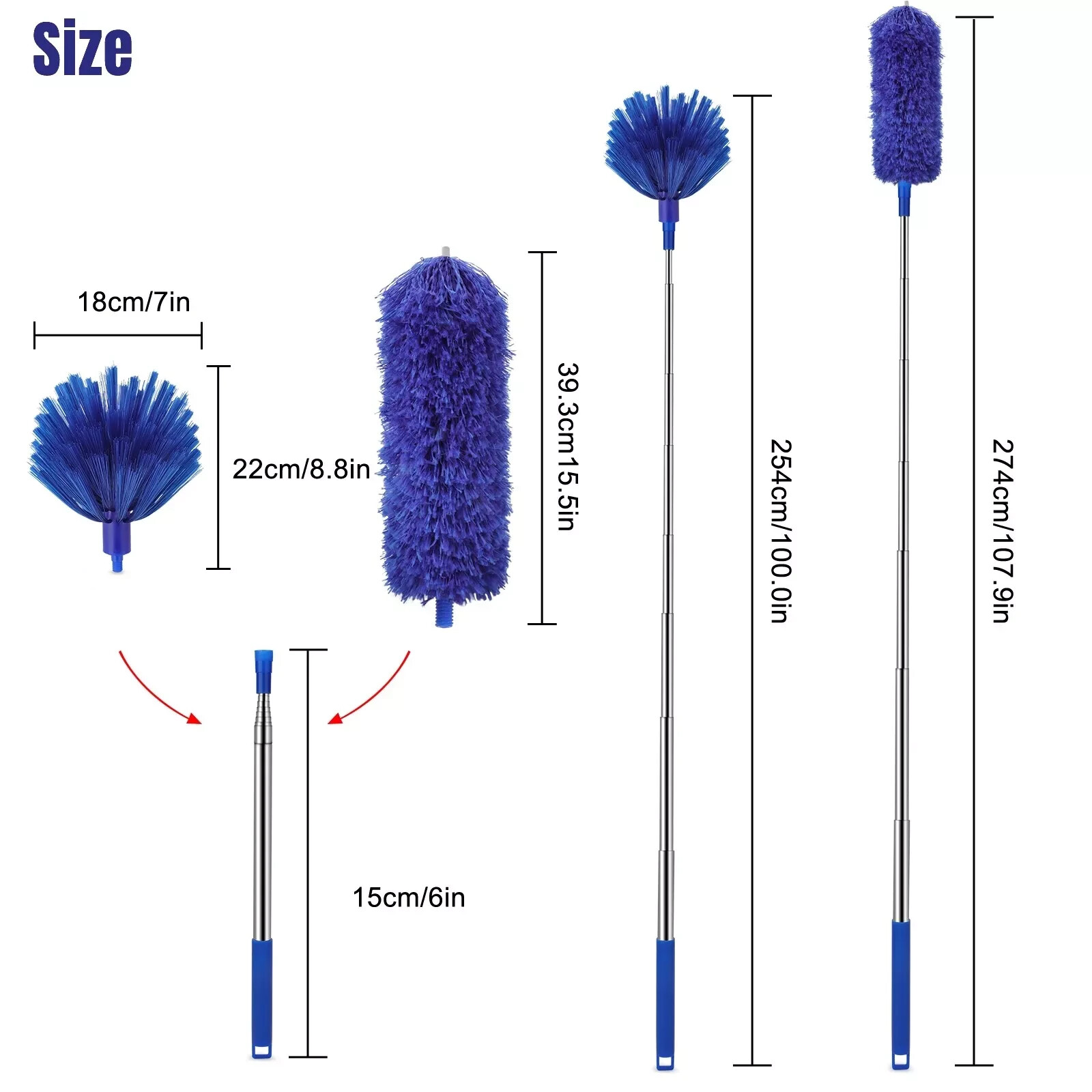 Microfiber Ceiling Fan Duster/Cobweb Cleaner Brush Kit Telescopic Extension Pole