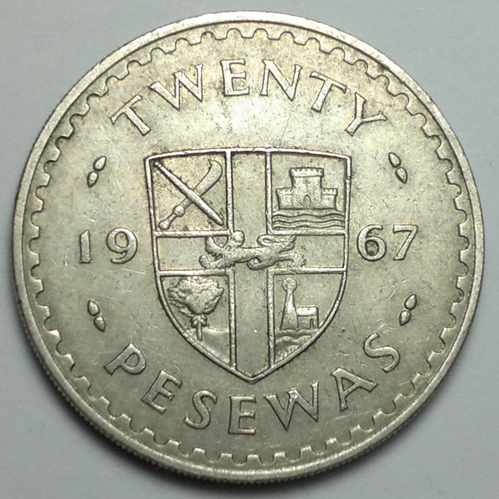 1967 Ghana 20 pesewas coin
