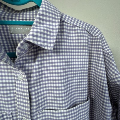 Everlane The Boxy Oxford Shirt Plaid Gingham Purple Womens Small Organic Cotton