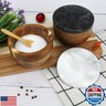 HESHIBI Wooden Salt Cellar Box with Marble Lid and Spoon, Modern White Stone Salt or Pepper Sugar Spice Seasoning Bowl Container Jar Holder Well Keeper Dish Pig Crock for Kitchen