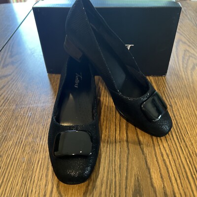 Trotters Delse Pumps Black Lizard Leather Womens Heels MULTIPLE SIZES