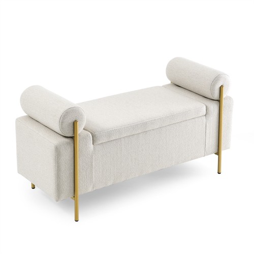 Storage Bench Storage Ottoman with Upholstered and Cylindrical Arms for Bedroom