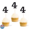 Gexolenu 24 PCS Black Double-sided 4th Birthday Cupcake Toppers, Glitter Age FOUR Cake Picks Decor, Fourth Happy Birthday Party Decorations Baby Shower Anniversary Party Supplies