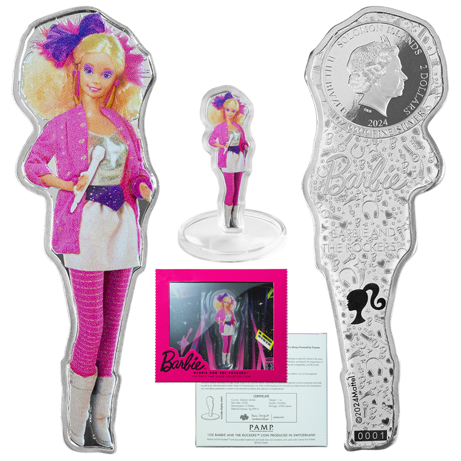 2024 Barbie & The Rockers 1 oz Silver $2 Solomon Island Coin