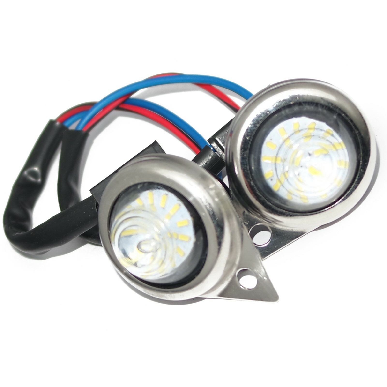 Fits Royal Enfield Classic Electra White LED Light Pilot Lamp Set+Chrome Rim  
