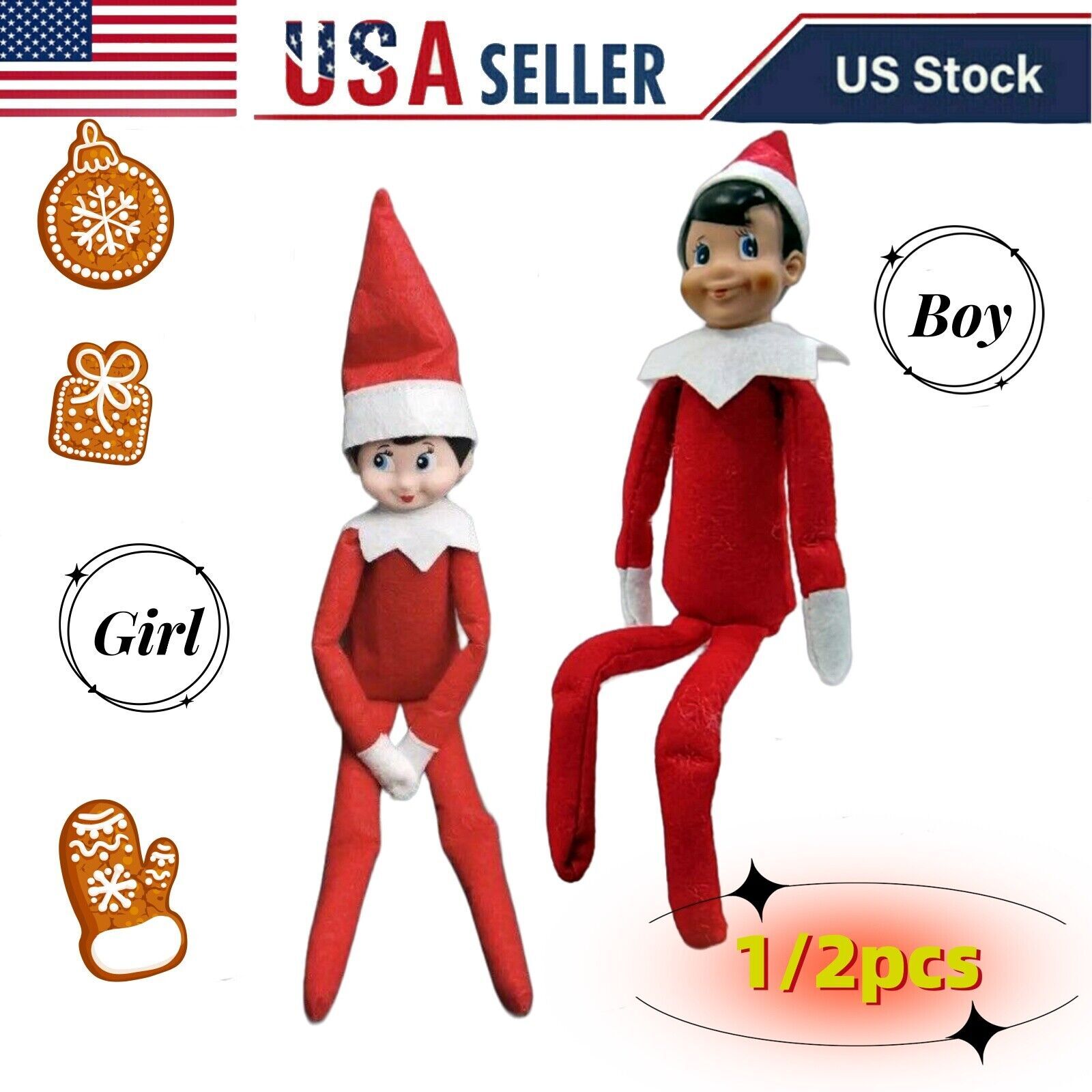 USA Elf On The Shelf Plush Toy | Novelty Long Bendy Christmas Elves Doll | 12”
