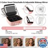 MOMIRA Travel Makeup Bag Cosmetic Bag with Lighted Mirror, Adjustable Brightness in 3 Color Scenarios, Waterproof, 10x Magnifying Mirror, Rotatable Independent Light Mirror- Pink(Solid)