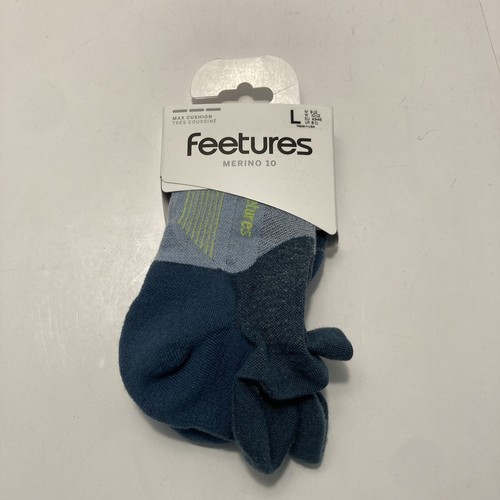Feetures Socks Marino 10 Max Cushion No Show Tab Blue Gray Size Large