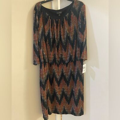 Connected Apparel black/cinnamon midi length long sleeves dress NWT 24W
