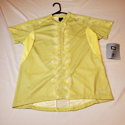 REI Cycling Jersey Floral Green Yellow Women's XL Shortsleeve Jersey 20.5Wx24.5L