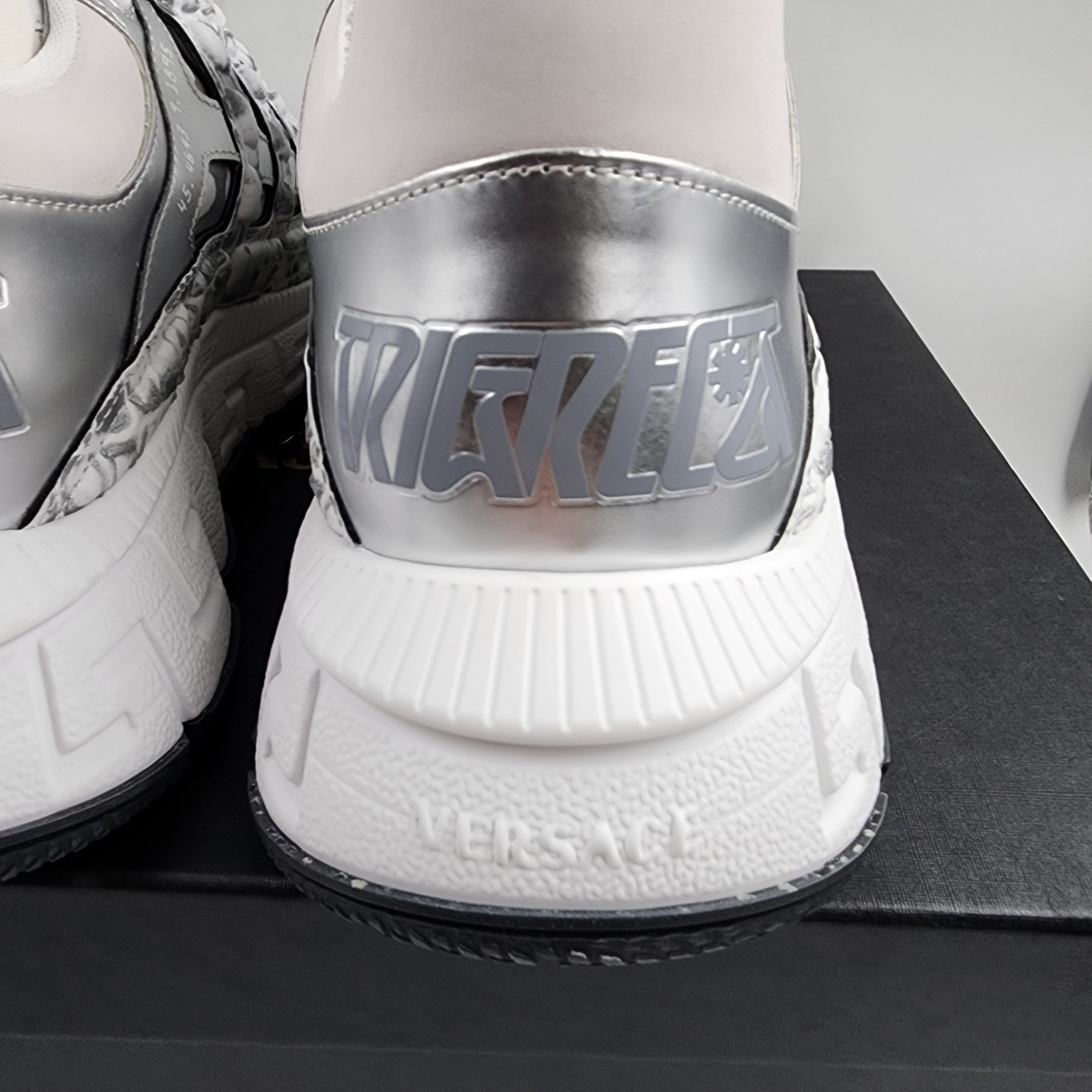 Versace Trigeca Low Top Sneakers Men's 46/13US White/Gray Mix Print Lace Up - Picture 5 of 19