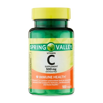 Spring Valley Vitamin C Supplement 500 mg With Rose Hips Immune Health 100 Tabs