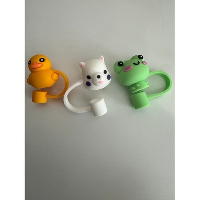 Cute Animal Straw Toppers Duck Bear Frog Reusable Drink Accessories Set