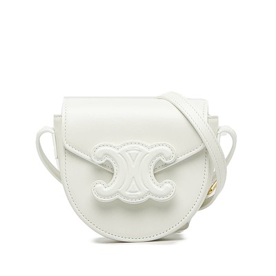 Authenticated Celine Mini Cuir Triomphe Besace Bag White Calf Leather Crossbody