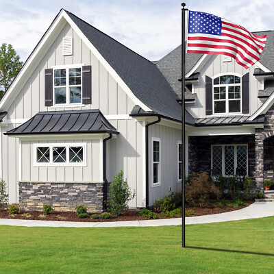 25 ft Sectional Aluminum Flagpole US American USA 2x Flag Pole Black Ball Kit