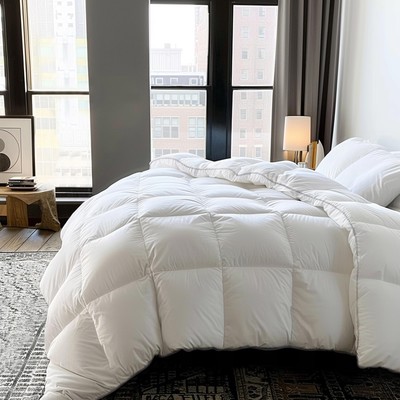 White Feather and Down Comforter Twin Size - Luxury All Season with 100% Cott...