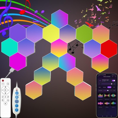 Hexagonal Light LED Wall Plate, Built-in Microphone Intelligent Aesthetic Pat...